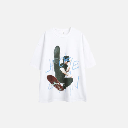 Bold Character Printed Loose Fit T-Shirt