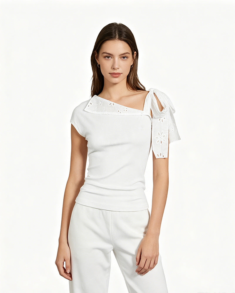 One-Shoulder Tie Sleeve Top