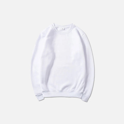 Front view of the white Essential Pullover Sweatshirt in a gray background