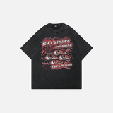 Y2K Streetwear Washed Black Graphic Eyes T-Shirt