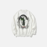 Graffiti Print Round Neck Knit Sweater