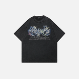 Retro Vintage Washed Black Letter T-Shirt
