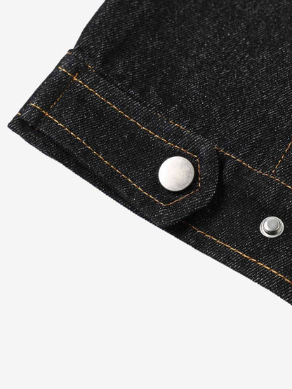 Stand Collar Clasp Detail Denim Jacket; Black / S