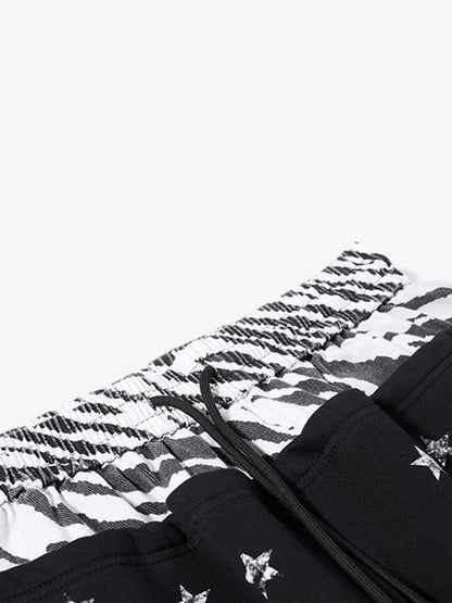 Zebra Patch Star Graphic Wide-Leg Sweatpants; Black / S, Black / M, Black / L, Black / XL
