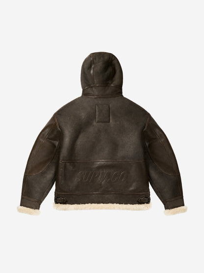 Embossed Faux-Shearling Lined PU Leather Jacket