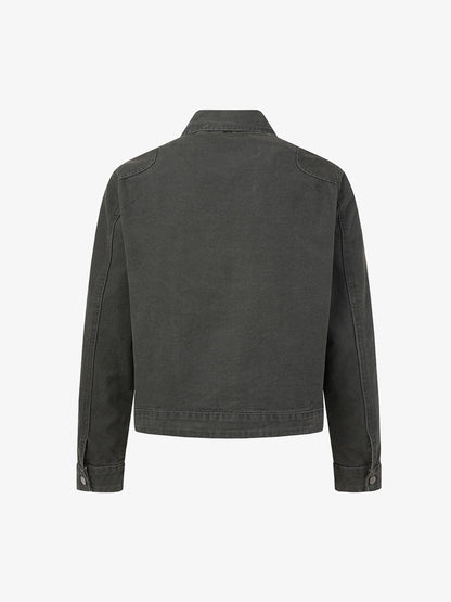 Distressed Metal Airplane-Buckle Work Jacket; Gray / M, Gray / L, Gray / XL, Gray / 2XL, Gray / 3XL