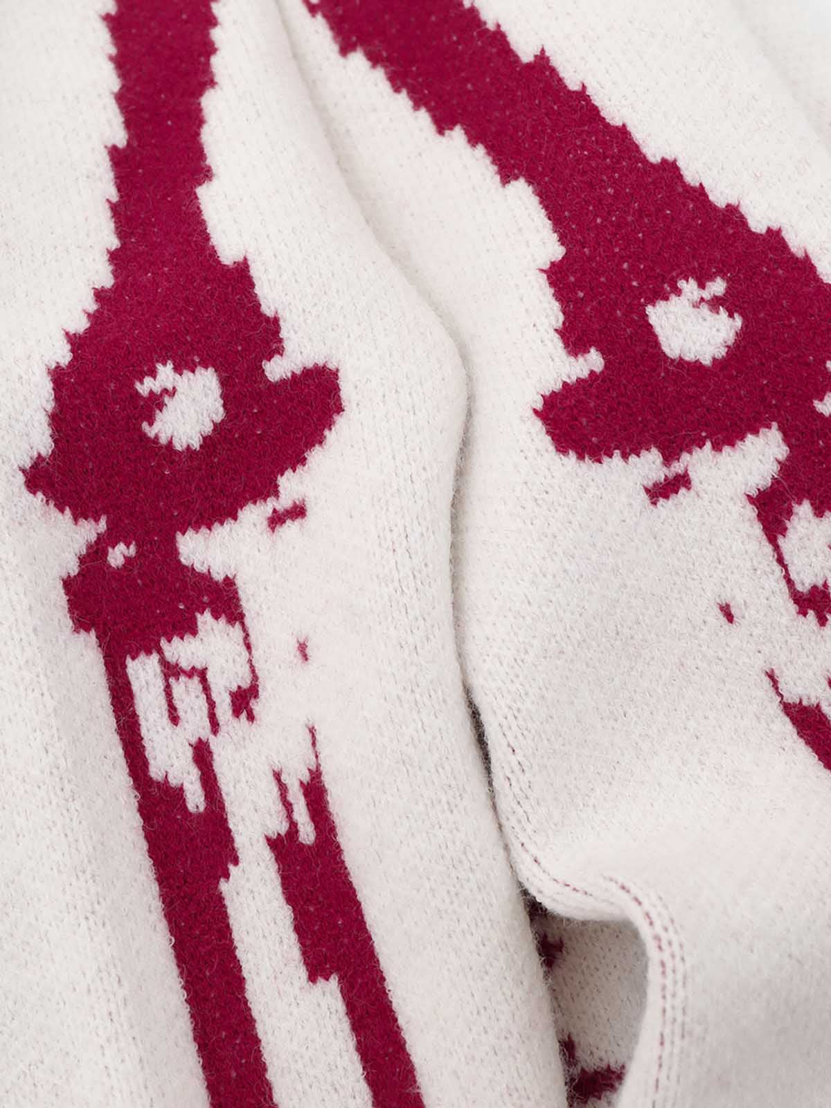 Dark Skull Jacquard Knit Sweater; White / M, White / L, White / XL, White / 2XL