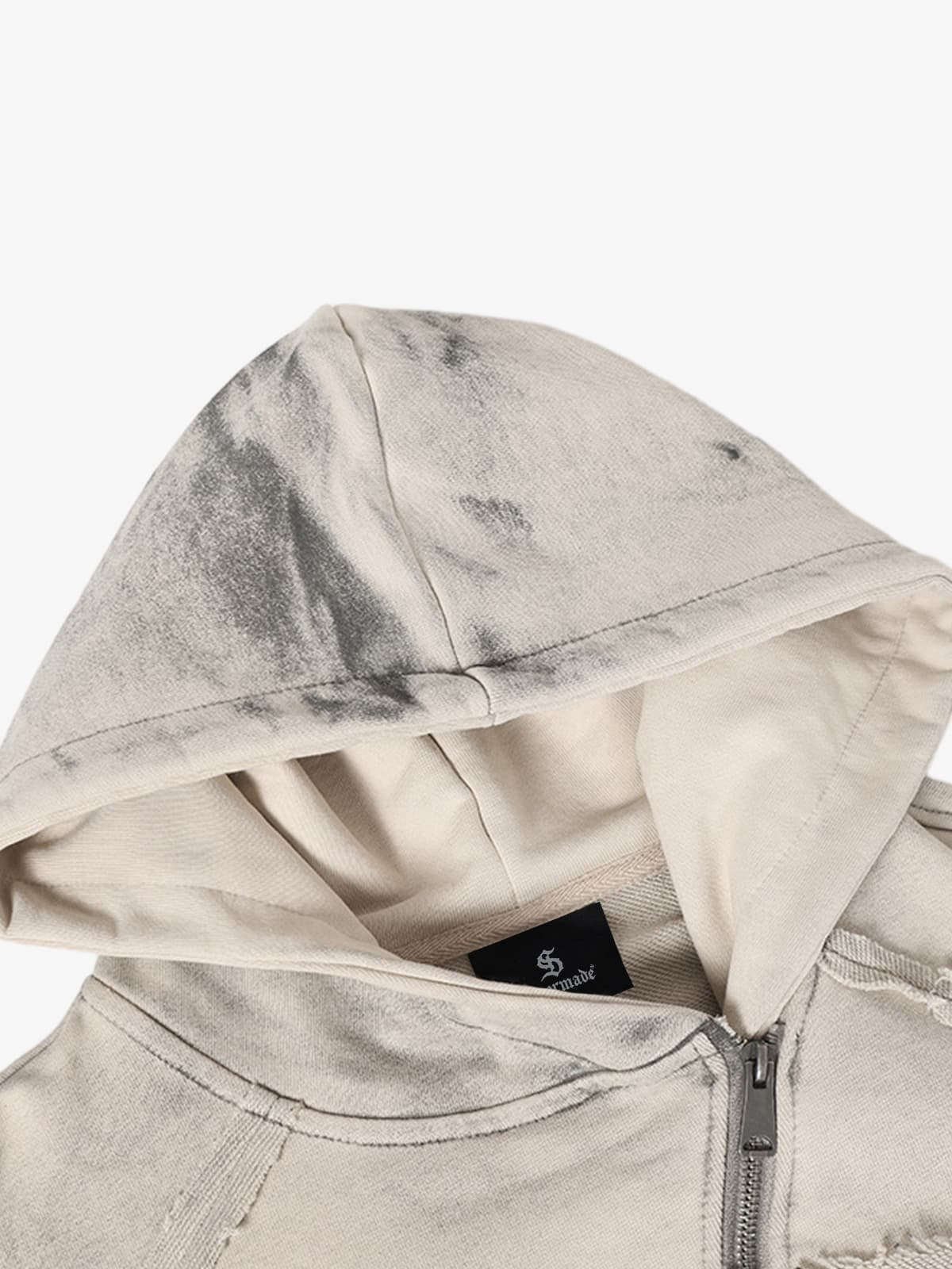 Retro Asymmetric Zip Up Deconstructed Hoodie; Apricot / S, Apricot / M, Apricot / L, Apricot / XL