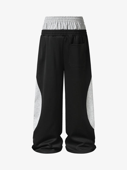 Layered Double-Waistband Wide-Leg Sweatpants; Black / S, Black / M, Black / L, Black / XL, Black / 2XL