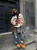 Cartoon Embroidered Vintage Washed Denim Jeans