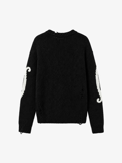 Salt Bones Skull Graphic Knit Sweater; Basic Black / S, Basic Black / M, Basic Black / L, Basic Black / XL, Basic Black / 2XL