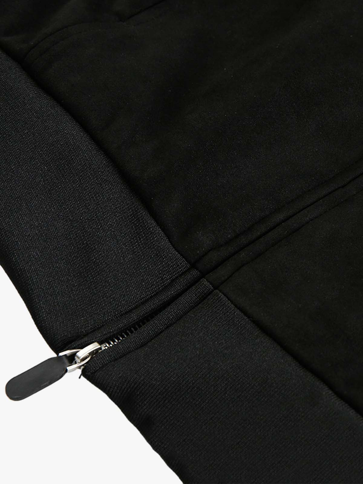 Suede Leopard-Trimmed Paneled Bomber Jacket; Black / S, Black / M, Black / L, Black / XL