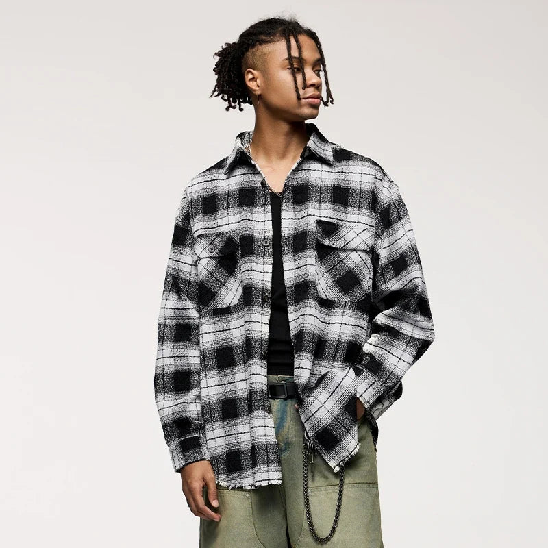 Plaid Woolen Jacket Front Pocket Shirt