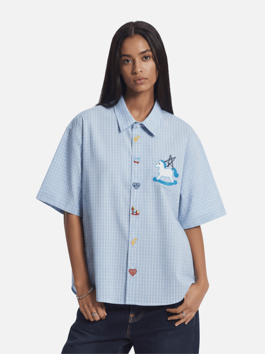Unicorn Embroidery Short Sleeve Shirt