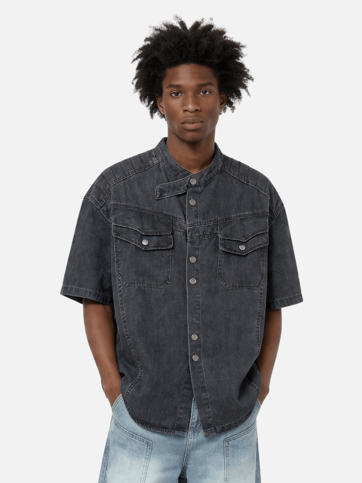 Washed Denim Short Sleeve Shirt