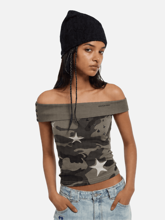 CAMO Studded Off-Shoulder Tube Top