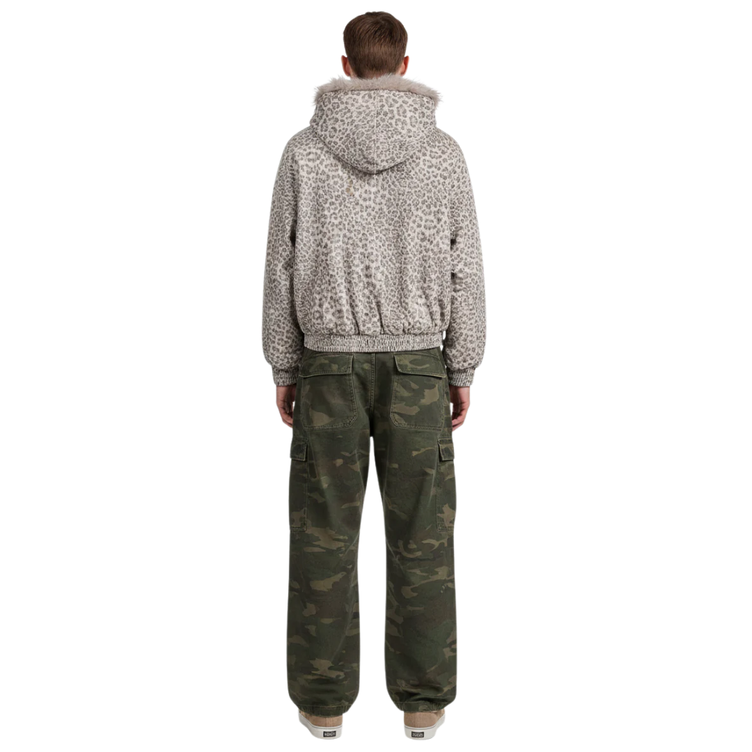 Leopard Fur Collar Bomber