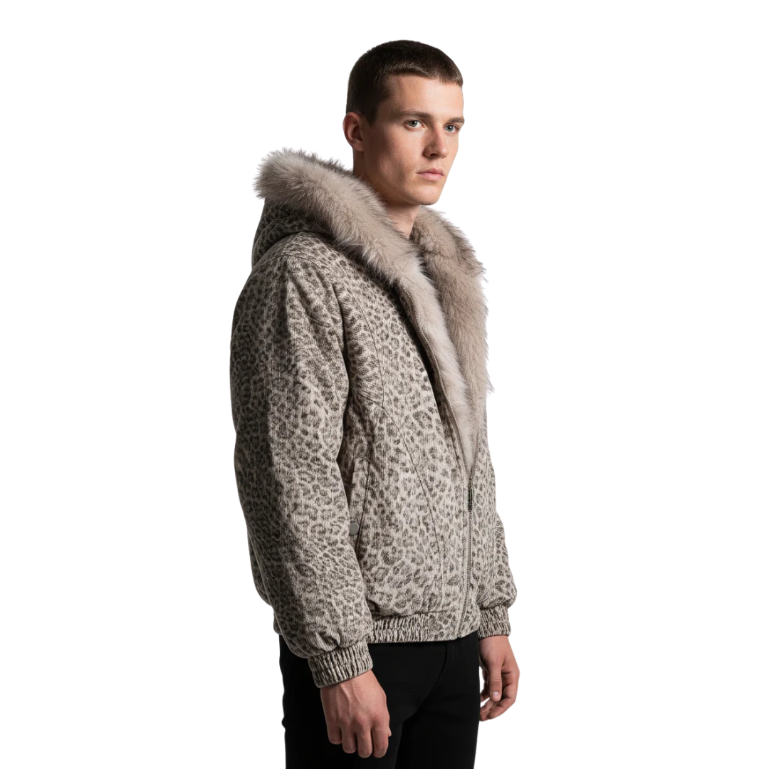 Leopard Fur Collar Bomber