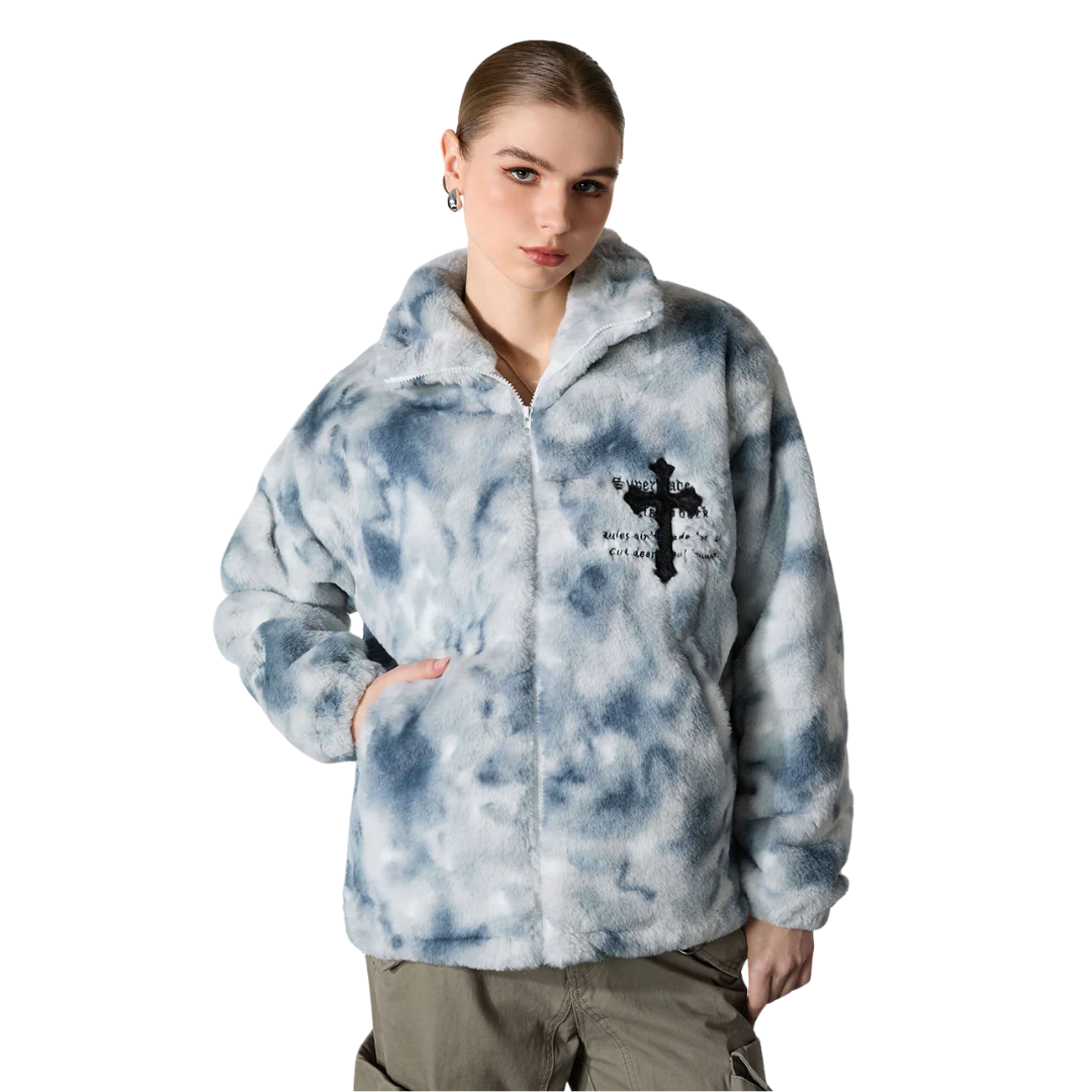 Acid Wash Cross Fleece Jacket