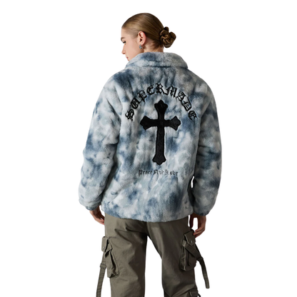 Acid Wash Cross Fleece Jacket