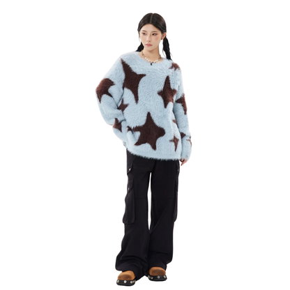 Star Fuzzy Knit Blue