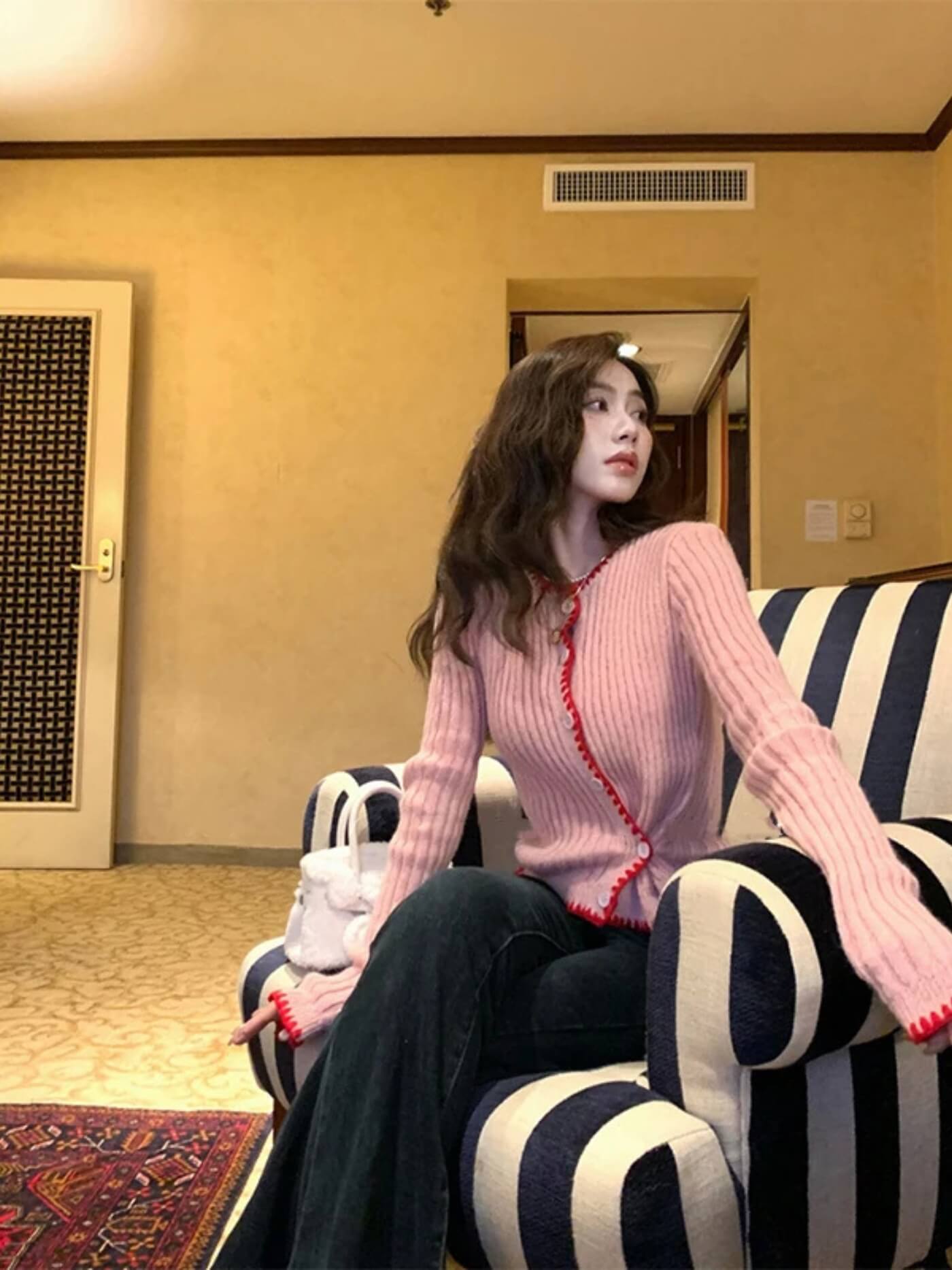 Asymmetric Trim Knit Cardigan