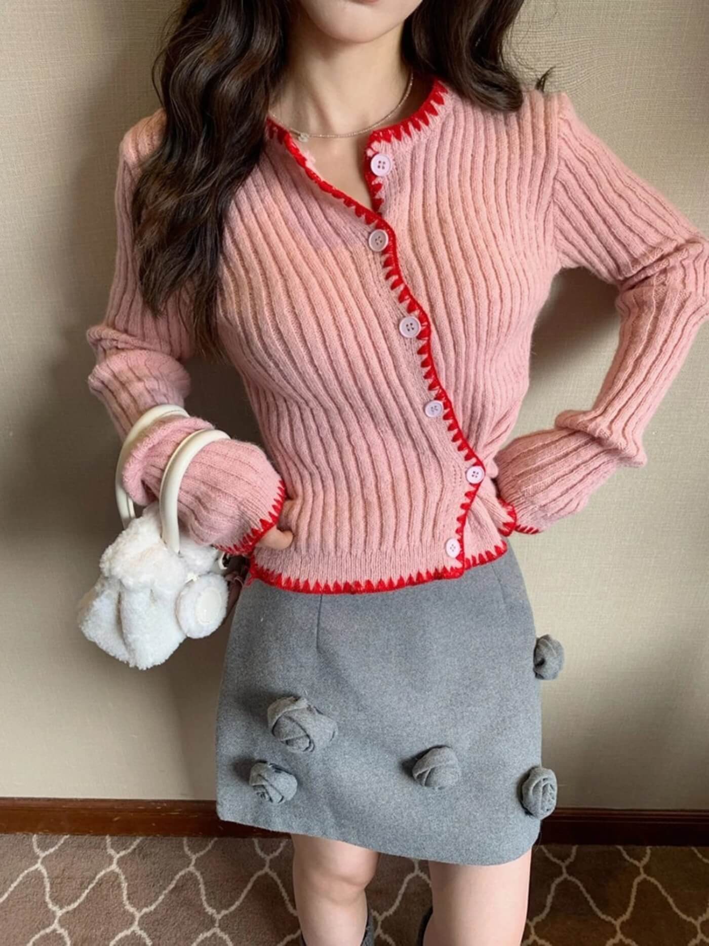 Asymmetric Trim Knit Cardigan