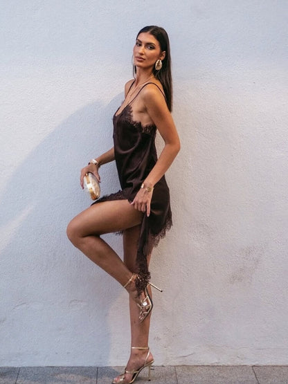 Asymmetrical Lace Mini Dress