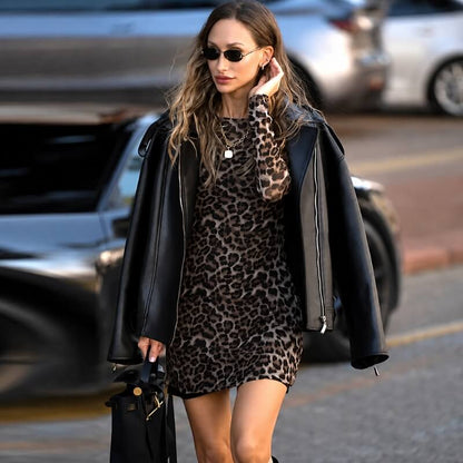 Baddie Leopard Mesh Mini Dress
