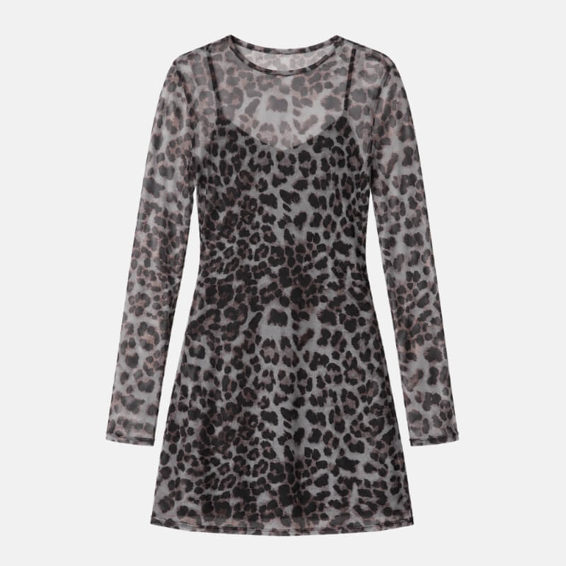Baddie Leopard Mesh Mini Dress