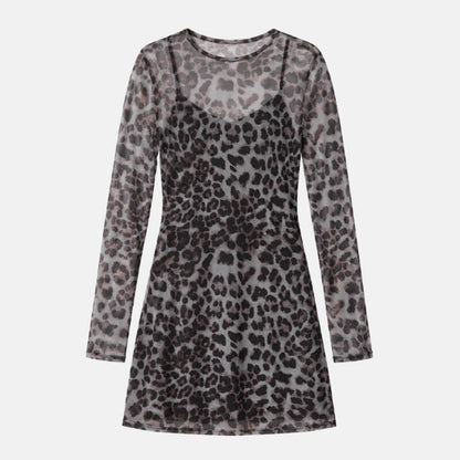 Baddie Leopard Mesh Mini Dress