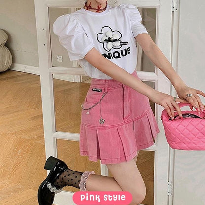 Premium Barbie Pleated Denim Mini Skirt for Trendy Style
