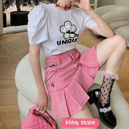 Premium Barbie Pleated Denim Mini Skirt for Trendy Style