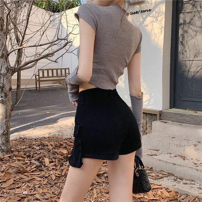 Belted Cargo Denim Shorts
