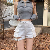 Belted Cargo Denim Shorts