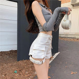 Belted Cargo Denim Shorts