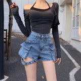 Belted Cargo Denim Shorts