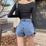Belted Cargo Denim Shorts