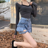 Belted Cargo Denim Shorts
