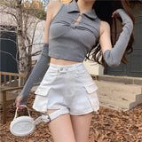 Belted Cargo Denim Shorts