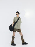 Belted Denim Mini Skort with Leg Warmers