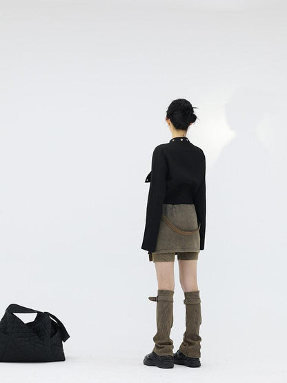Belted Denim Mini Skort with Leg Warmers