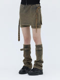 Denim Mini Skort with Belt and Leg Warmers