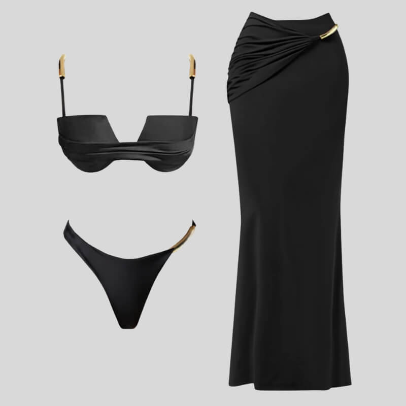 Black Draped Bikini Set