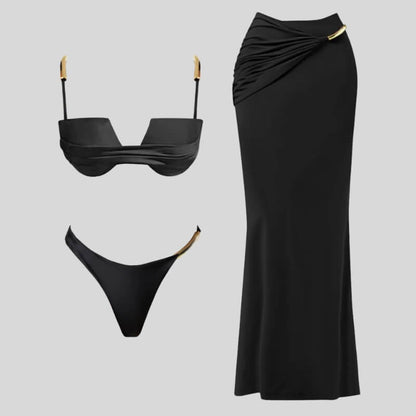 Black Draped Bikini Set