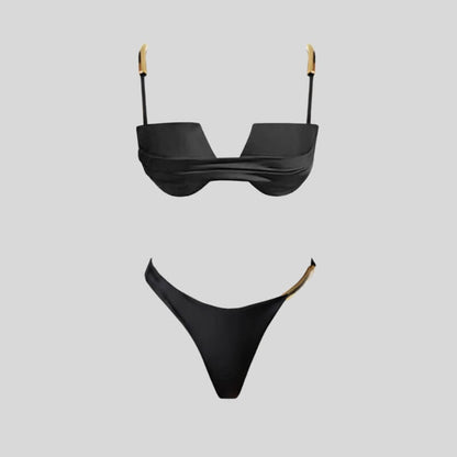 Black Draped Bikini Set