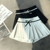 Pleated Mini Skort with Bow Belt - Stylish Women's Fashion