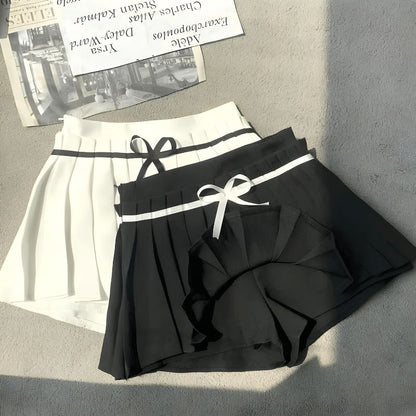 Pleated Mini Skort with Bow Belt - Stylish Women's Fashion