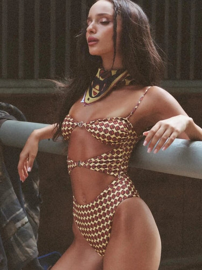 Brown One Piece Swimsuit