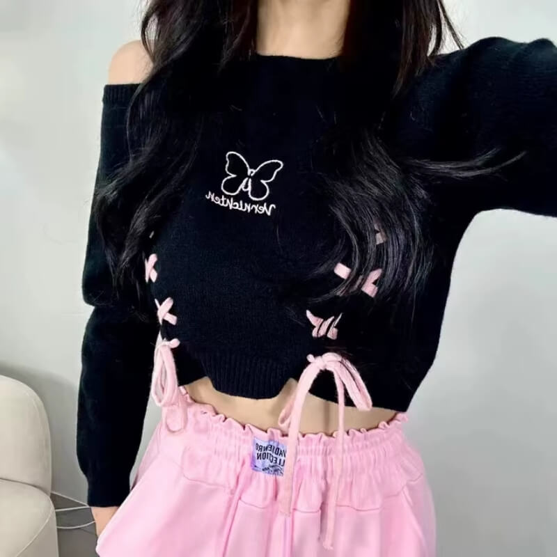 Butterfly Lace-Up Crop Top